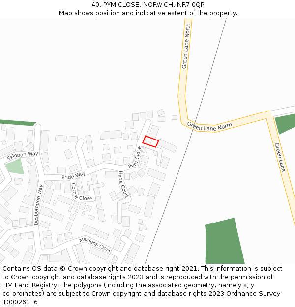 40, PYM CLOSE, NORWICH, NR7 0QP: Location map and indicative extent of plot