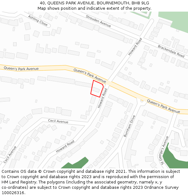 40, QUEENS PARK AVENUE, BOURNEMOUTH, BH8 9LG: Location map and indicative extent of plot