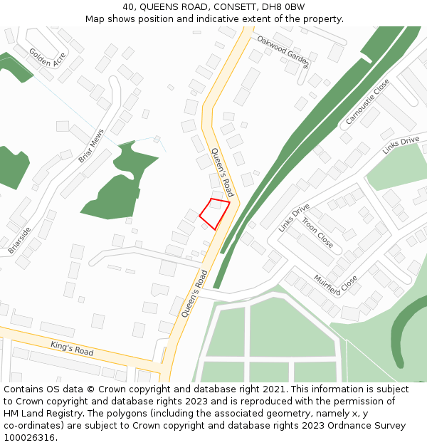 40, QUEENS ROAD, CONSETT, DH8 0BW: Location map and indicative extent of plot
