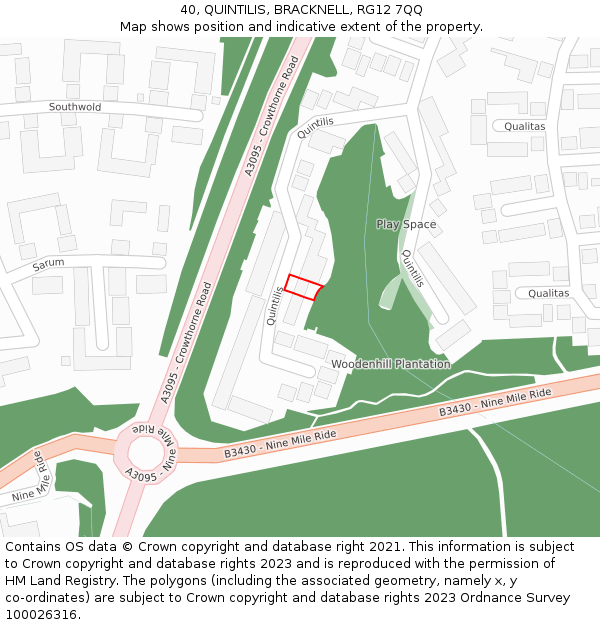 40, QUINTILIS, BRACKNELL, RG12 7QQ: Location map and indicative extent of plot