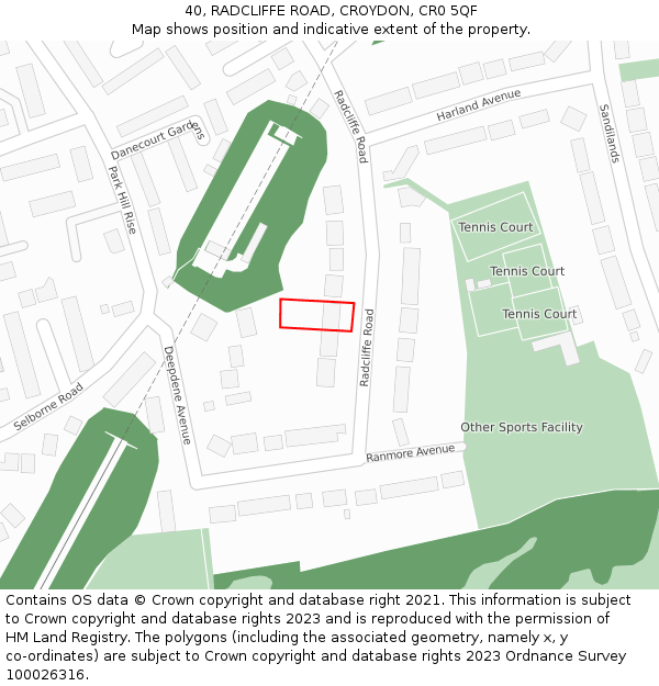 40, RADCLIFFE ROAD, CROYDON, CR0 5QF: Location map and indicative extent of plot