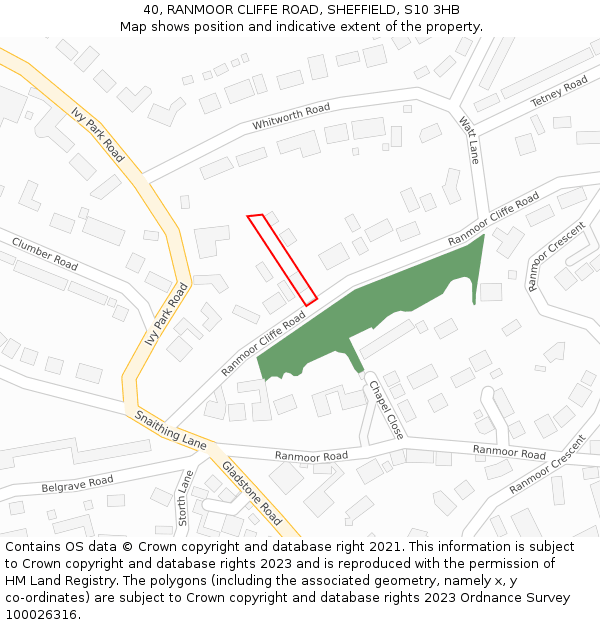 40, RANMOOR CLIFFE ROAD, SHEFFIELD, S10 3HB: Location map and indicative extent of plot