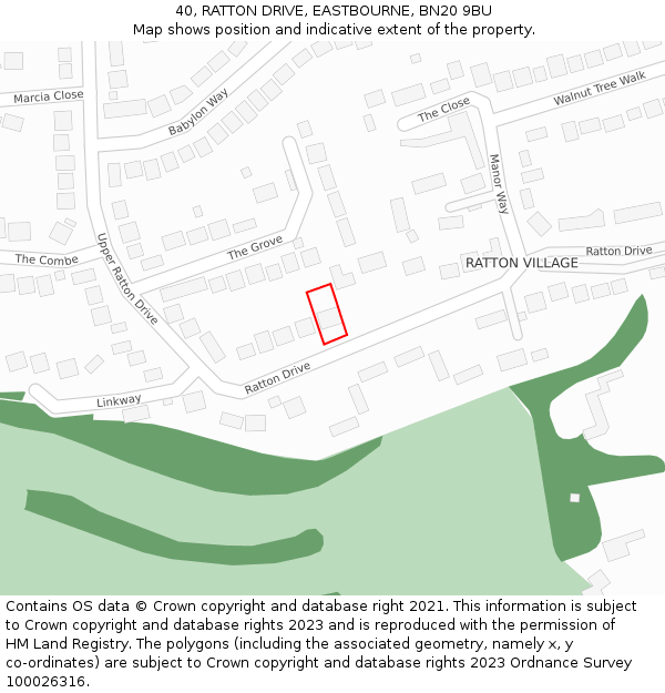 40, RATTON DRIVE, EASTBOURNE, BN20 9BU: Location map and indicative extent of plot