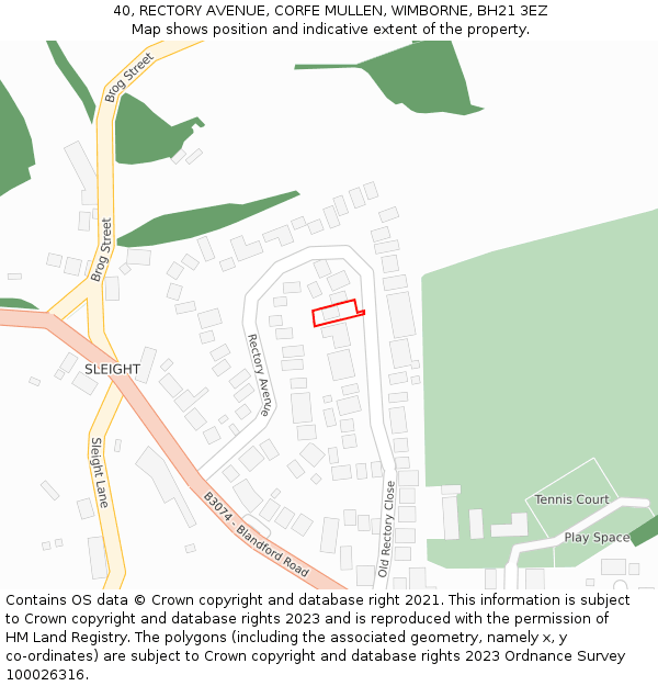 40, RECTORY AVENUE, CORFE MULLEN, WIMBORNE, BH21 3EZ: Location map and indicative extent of plot
