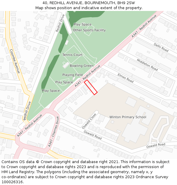 40, REDHILL AVENUE, BOURNEMOUTH, BH9 2SW: Location map and indicative extent of plot