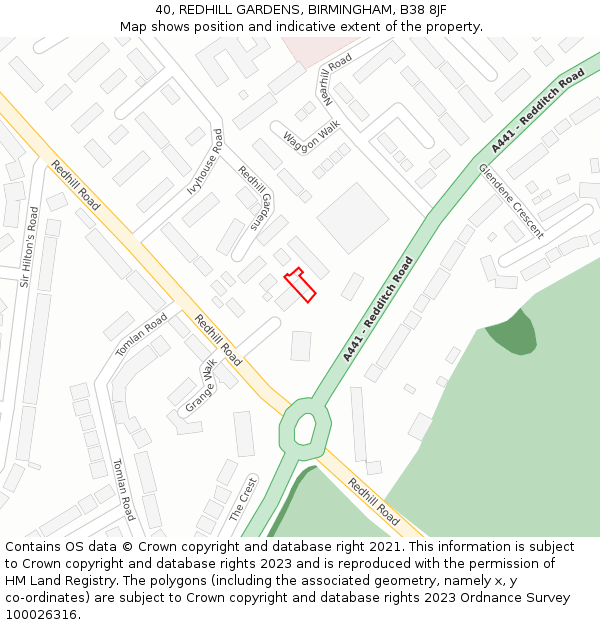 40, REDHILL GARDENS, BIRMINGHAM, B38 8JF: Location map and indicative extent of plot