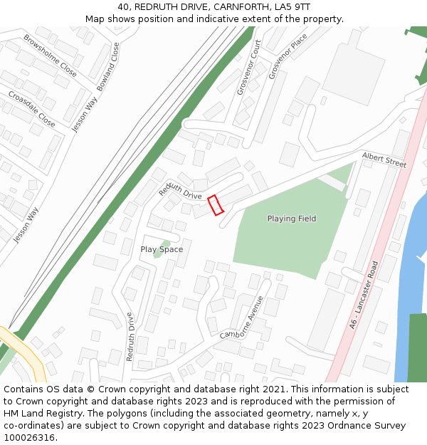 40, REDRUTH DRIVE, CARNFORTH, LA5 9TT: Location map and indicative extent of plot