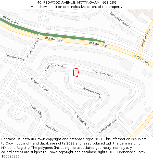 40, REDWOOD AVENUE, NOTTINGHAM, NG8 2SG: Location map and indicative extent of plot