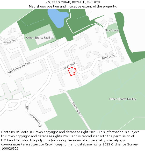 40, REED DRIVE, REDHILL, RH1 6TB: Location map and indicative extent of plot