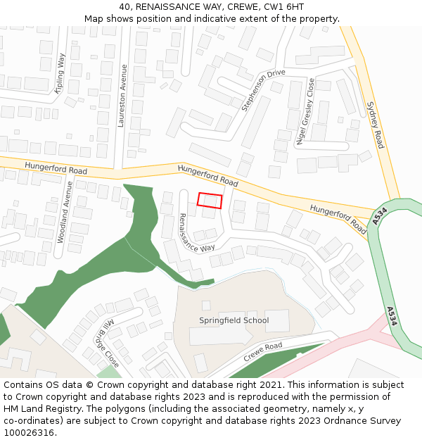 40, RENAISSANCE WAY, CREWE, CW1 6HT: Location map and indicative extent of plot