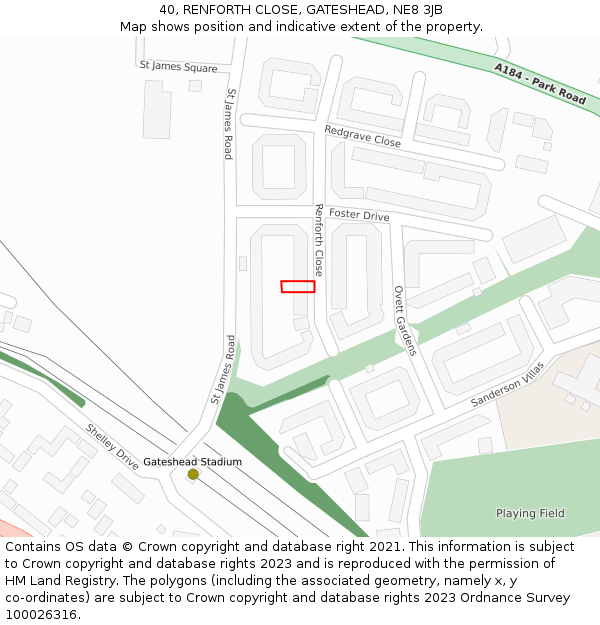 40, RENFORTH CLOSE, GATESHEAD, NE8 3JB: Location map and indicative extent of plot