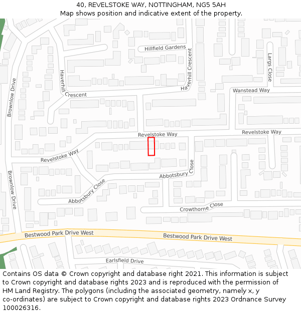 40, REVELSTOKE WAY, NOTTINGHAM, NG5 5AH: Location map and indicative extent of plot