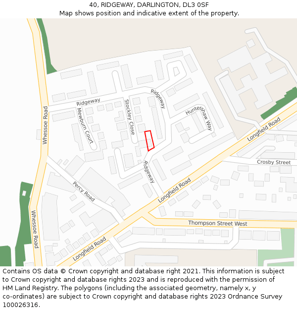 40, RIDGEWAY, DARLINGTON, DL3 0SF: Location map and indicative extent of plot
