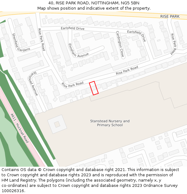 40, RISE PARK ROAD, NOTTINGHAM, NG5 5BN: Location map and indicative extent of plot