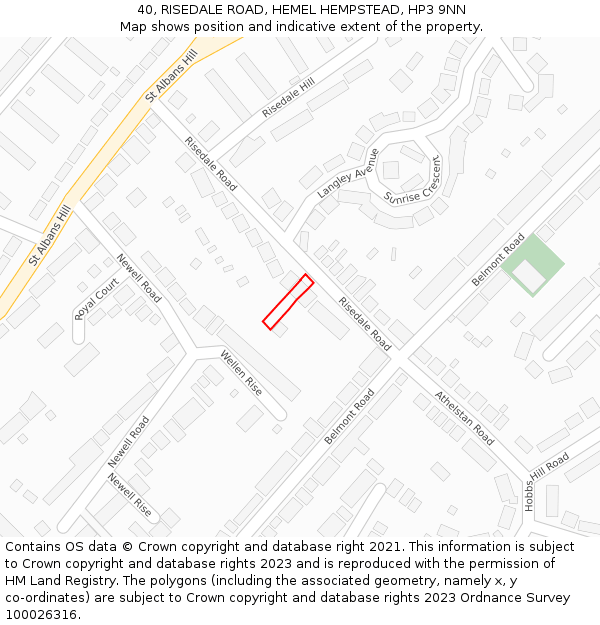 40, RISEDALE ROAD, HEMEL HEMPSTEAD, HP3 9NN: Location map and indicative extent of plot