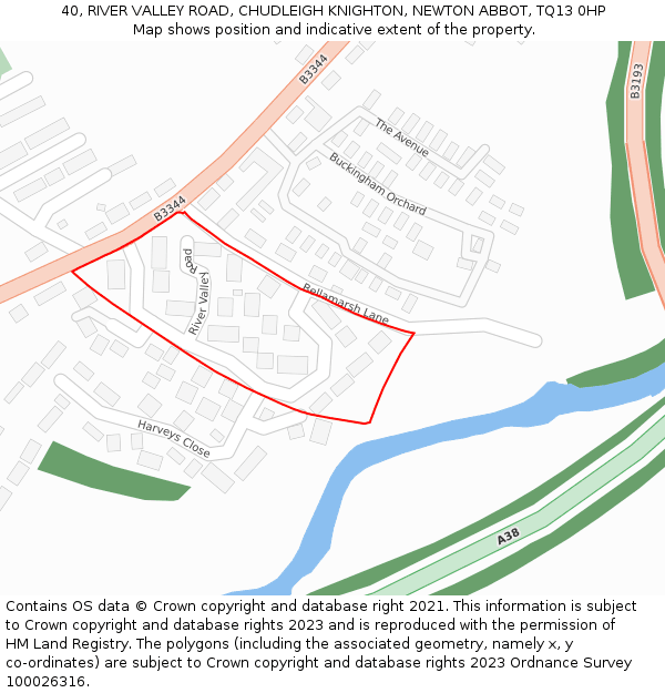 40, RIVER VALLEY ROAD, CHUDLEIGH KNIGHTON, NEWTON ABBOT, TQ13 0HP: Location map and indicative extent of plot