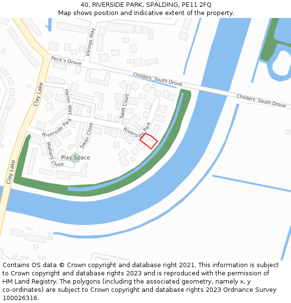 40, RIVERSIDE PARK, SPALDING, PE11 2FQ: Location map and indicative extent of plot