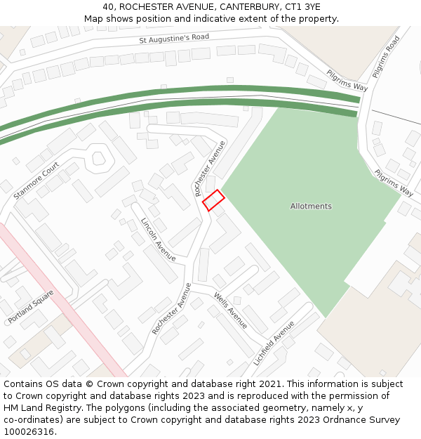 40, ROCHESTER AVENUE, CANTERBURY, CT1 3YE: Location map and indicative extent of plot