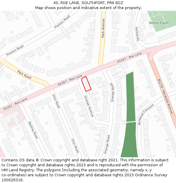 40, ROE LANE, SOUTHPORT, PR9 9DZ: Location map and indicative extent of plot