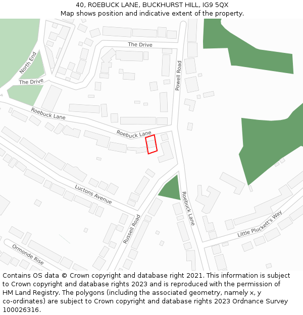 40, ROEBUCK LANE, BUCKHURST HILL, IG9 5QX: Location map and indicative extent of plot