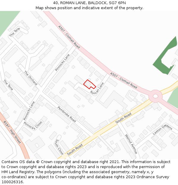 40, ROMAN LANE, BALDOCK, SG7 6PN: Location map and indicative extent of plot