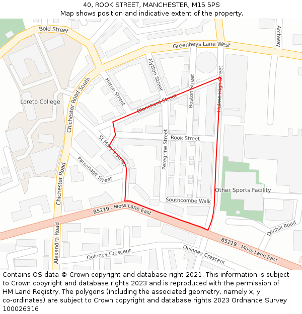 40, ROOK STREET, MANCHESTER, M15 5PS: Location map and indicative extent of plot