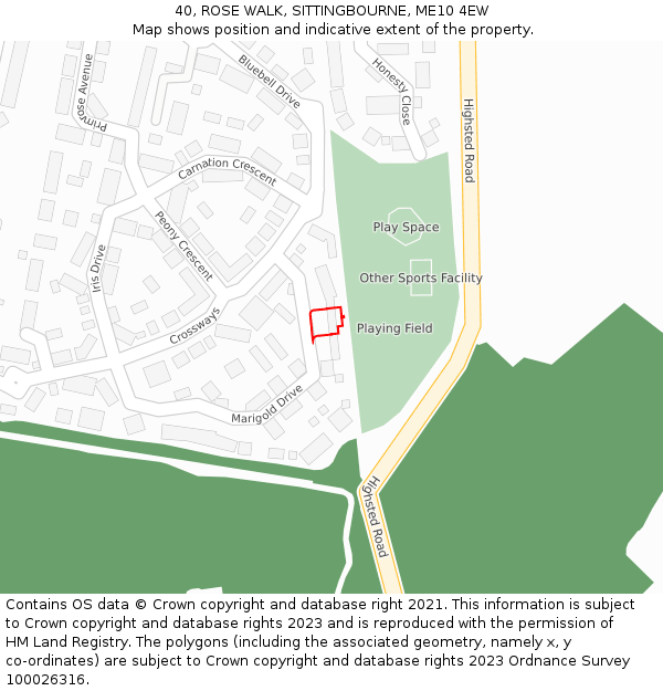 40, ROSE WALK, SITTINGBOURNE, ME10 4EW: Location map and indicative extent of plot