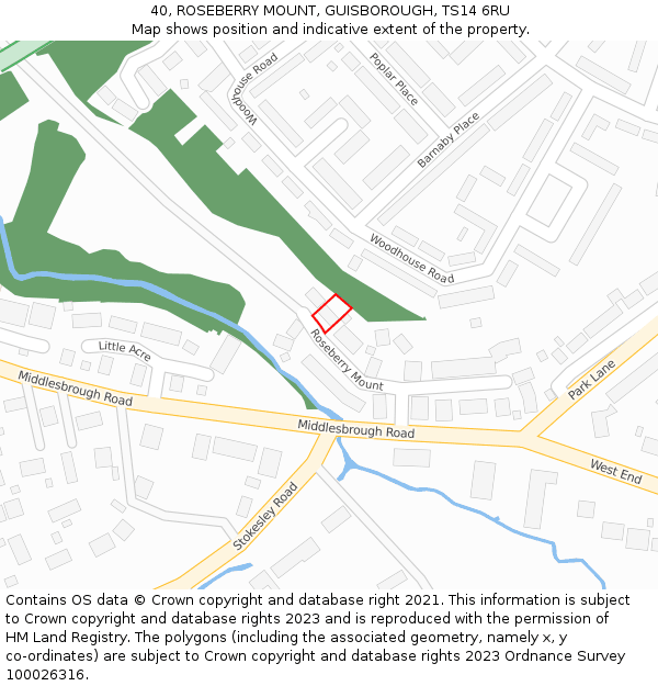 40, ROSEBERRY MOUNT, GUISBOROUGH, TS14 6RU: Location map and indicative extent of plot