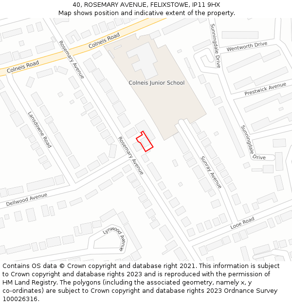 40, ROSEMARY AVENUE, FELIXSTOWE, IP11 9HX: Location map and indicative extent of plot