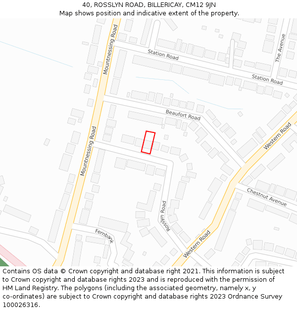 40, ROSSLYN ROAD, BILLERICAY, CM12 9JN: Location map and indicative extent of plot