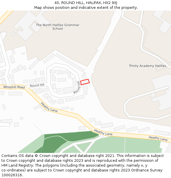 40, ROUND HILL, HALIFAX, HX2 9XJ: Location map and indicative extent of plot