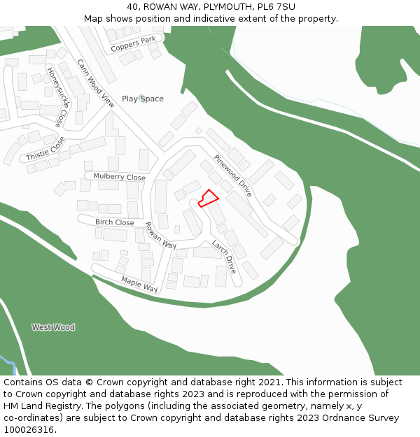 40, ROWAN WAY, PLYMOUTH, PL6 7SU: Location map and indicative extent of plot