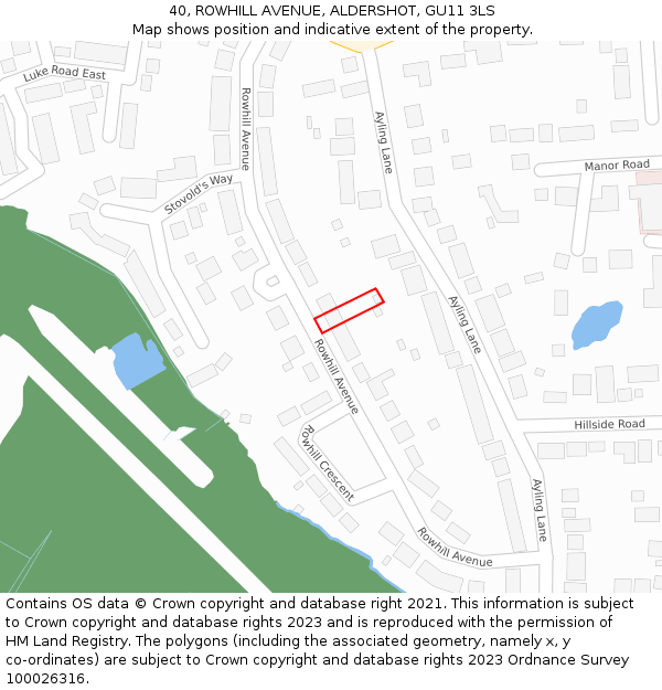 40, ROWHILL AVENUE, ALDERSHOT, GU11 3LS: Location map and indicative extent of plot