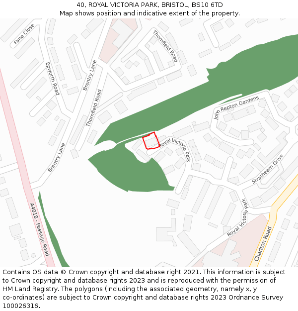 40, ROYAL VICTORIA PARK, BRISTOL, BS10 6TD: Location map and indicative extent of plot