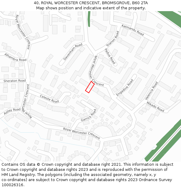 40, ROYAL WORCESTER CRESCENT, BROMSGROVE, B60 2TA: Location map and indicative extent of plot