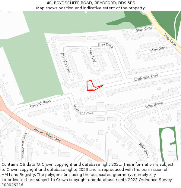 40, ROYDSCLIFFE ROAD, BRADFORD, BD9 5PS: Location map and indicative extent of plot