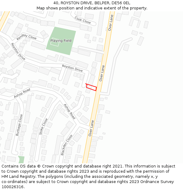 40, ROYSTON DRIVE, BELPER, DE56 0EL: Location map and indicative extent of plot