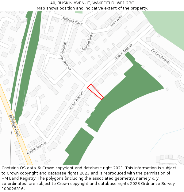 40, RUSKIN AVENUE, WAKEFIELD, WF1 2BG: Location map and indicative extent of plot