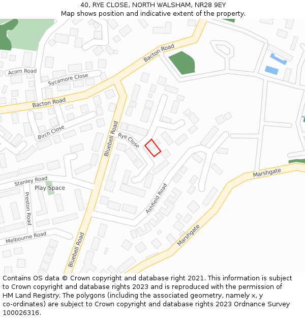 40, RYE CLOSE, NORTH WALSHAM, NR28 9EY: Location map and indicative extent of plot