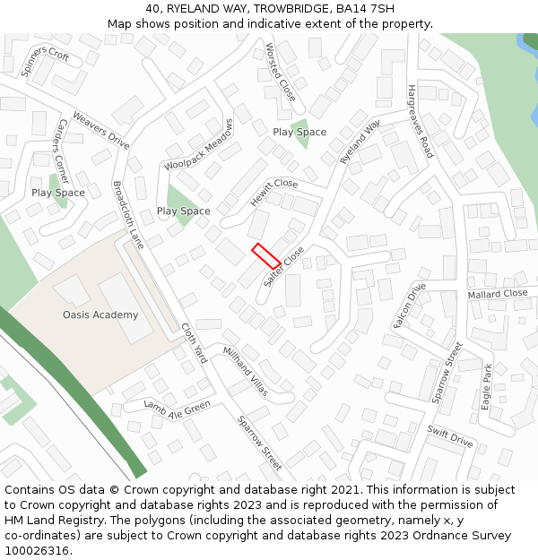 40, RYELAND WAY, TROWBRIDGE, BA14 7SH: Location map and indicative extent of plot