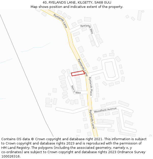 40, RYELANDS LANE, KILGETTY, SA68 0UU: Location map and indicative extent of plot