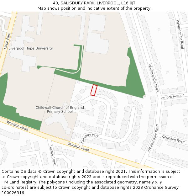 40, SALISBURY PARK, LIVERPOOL, L16 0JT: Location map and indicative extent of plot