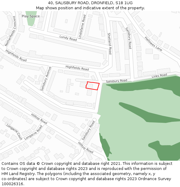40, SALISBURY ROAD, DRONFIELD, S18 1UG: Location map and indicative extent of plot