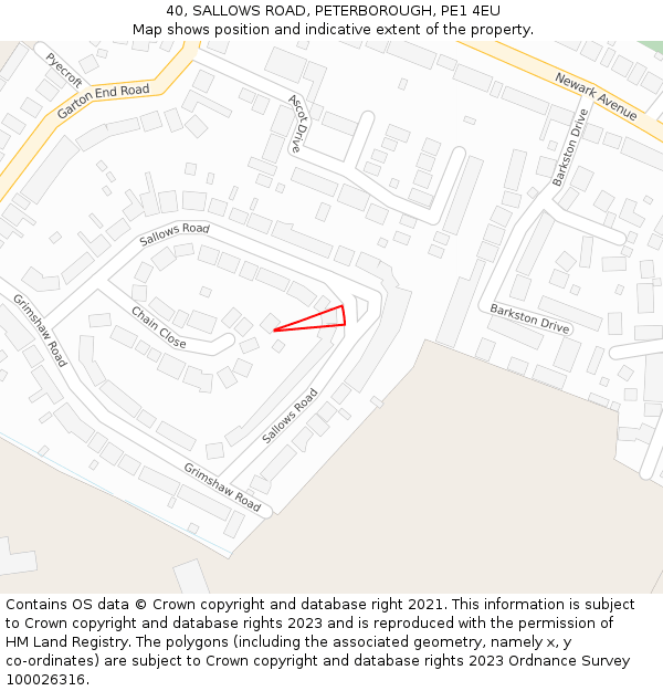 40, SALLOWS ROAD, PETERBOROUGH, PE1 4EU: Location map and indicative extent of plot