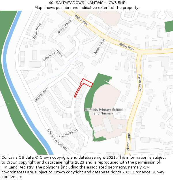 40, SALTMEADOWS, NANTWICH, CW5 5HF: Location map and indicative extent of plot