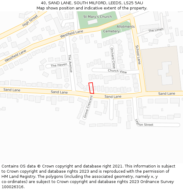 40, SAND LANE, SOUTH MILFORD, LEEDS, LS25 5AU: Location map and indicative extent of plot