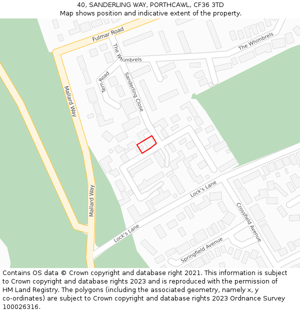 40, SANDERLING WAY, PORTHCAWL, CF36 3TD: Location map and indicative extent of plot