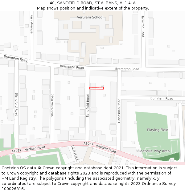 40, SANDFIELD ROAD, ST ALBANS, AL1 4LA: Location map and indicative extent of plot
