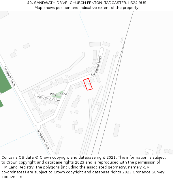 40, SANDWATH DRIVE, CHURCH FENTON, TADCASTER, LS24 9US: Location map and indicative extent of plot