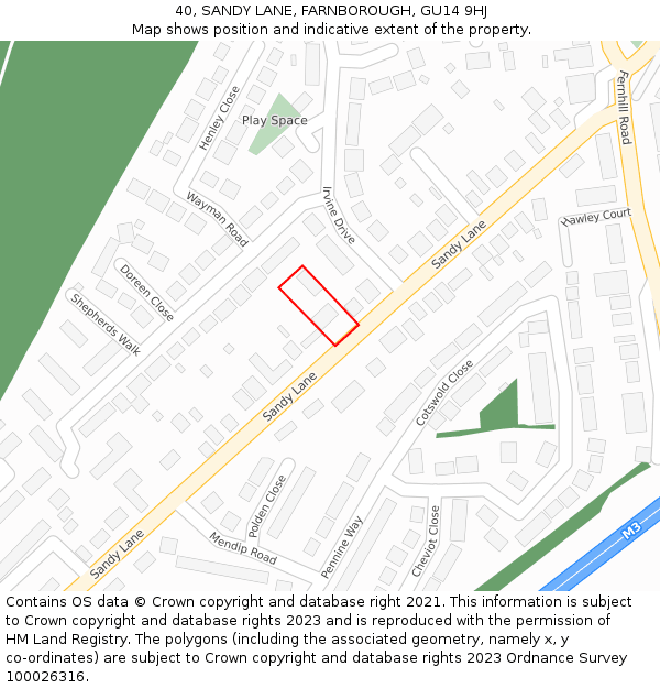 40, SANDY LANE, FARNBOROUGH, GU14 9HJ: Location map and indicative extent of plot